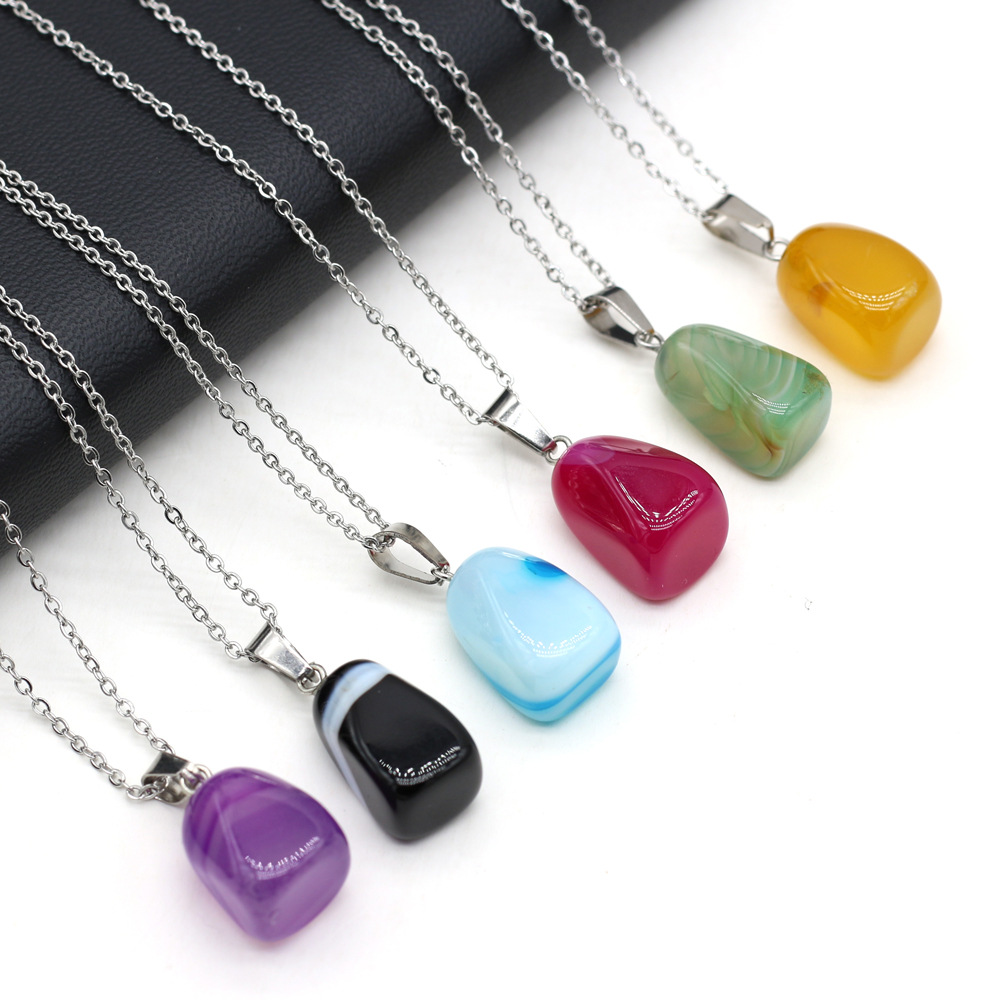 

irregular Stripped Agate Reiki Healing Crystal Pendant Energy Stone Quartz Necklaces Fashion Women Men Jewelry Wholesale