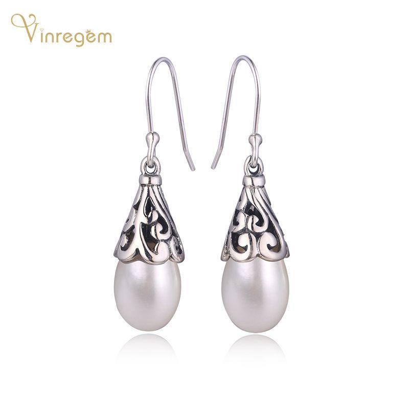 

Dangle & Chandelier Vinregem 100% 925 Sterling Silver Pearl Wedding Engagement Vintage Earrings For Women Fine Jewelry Wholesale Drop