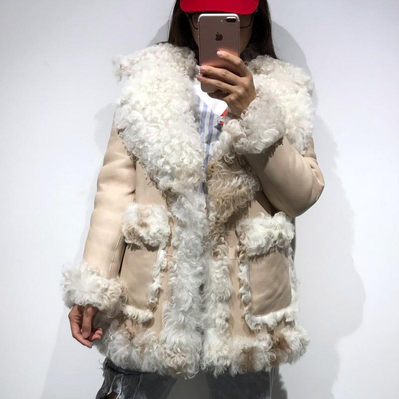 

Women's Leather & Faux Suede Jacket Women Real Lamb Skin Shearling, Black