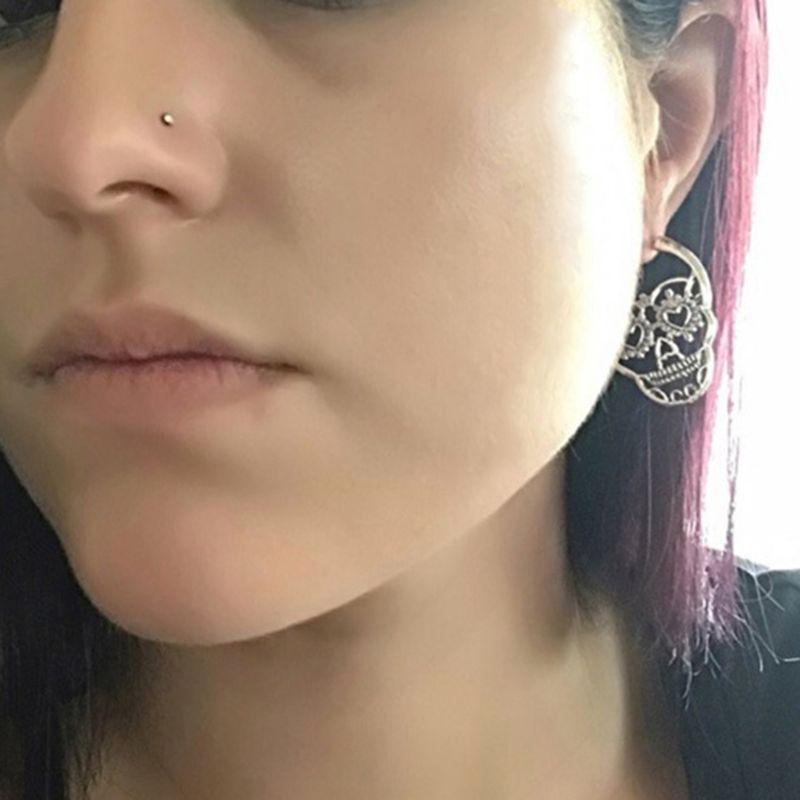 

Dangle & Chandelier Skull Earrings Punk Style Fashion Heart Shape Eyes Hollow Floral Women Jewelry Personality Ear Stud Charms Party E56A, Silver