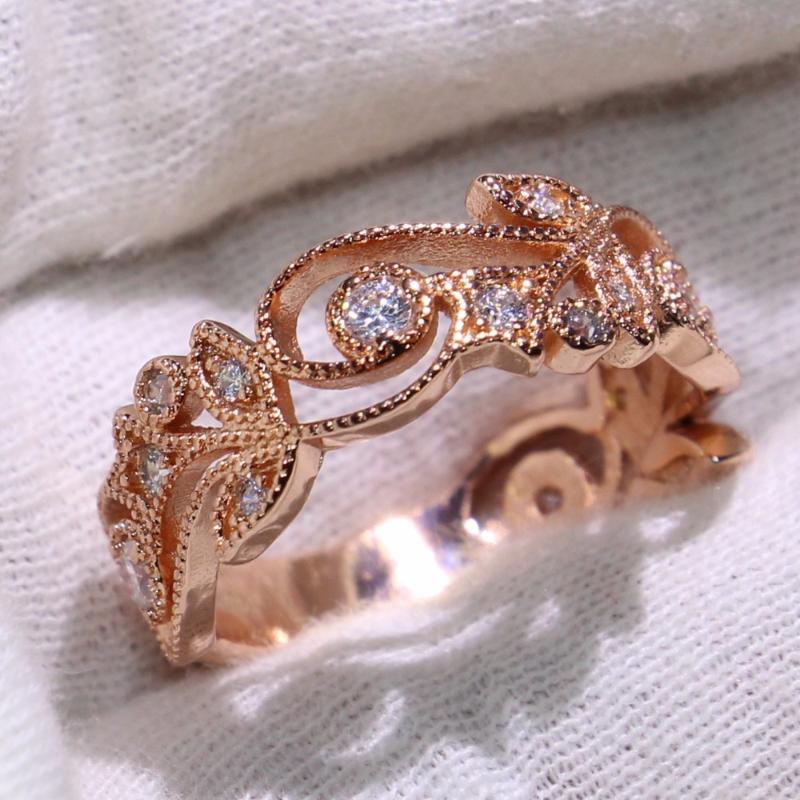 

Cluster Rings Wholesale Jewelry 925 Sterling Silver Rose Gold Filled CZ Zirconia Party Women Wedding Flower Leaf Ring Set