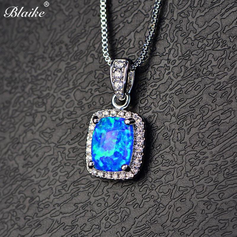 

Pendant Necklaces Blaike Purple/White/Blue/Green Fire Opal Stone For Women White Gold Filled Birthstone Charms Necklace