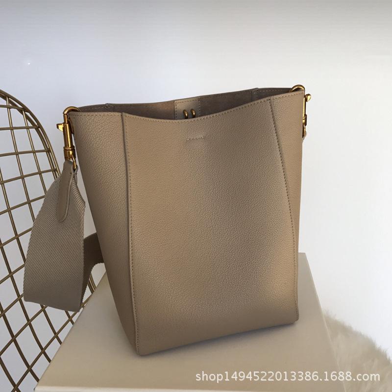 

Evening Bags 2021 Vintage Brand Women's Leather Handbag Genuine Real Wide Strap Female Shoulder Bag Band Sangle Bucket, Black