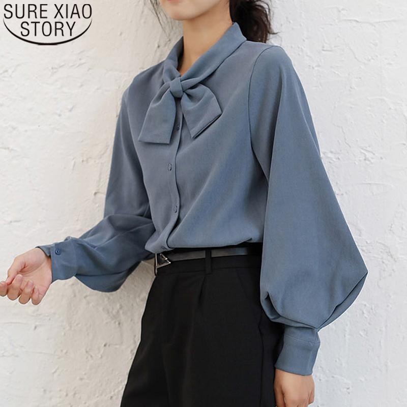 

Women's Blouses & Shirts Spring Korean Women Blouse Bow With Button Camisas Mujer Casual Loose Long Sleeve Solid Color Ladies Tops 8896 50, White