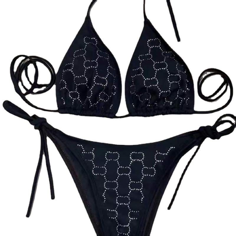 

2022 bikinis set mens shirt tee designer tshirt Luxury Diamond Swimwear Letters Crystal beach Bikini Designers Swimsuits Women Bra Set Bathing Suit Beachwear Gift, Black