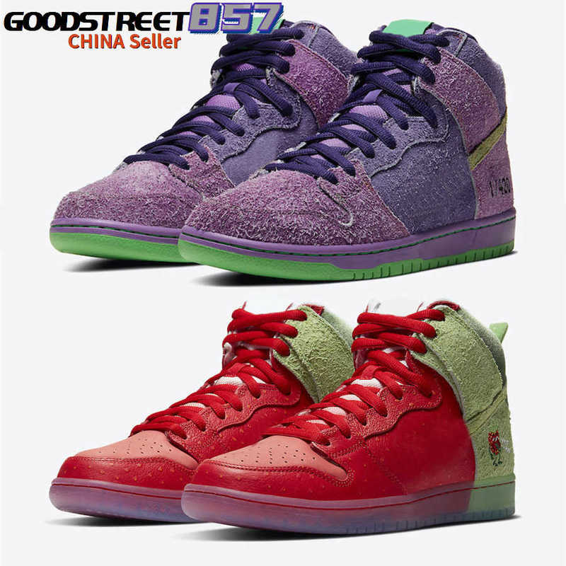 

2021 Authentic Dunk High Pro SB Reverse Skunk Purple Strawberry Cough Men Shoes University Red Spinach Green Magic Ember Outdoor Sneakers