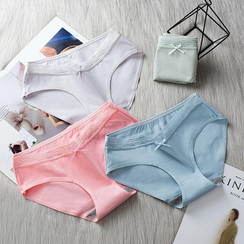 

Women's Panties SofBeauForY Girl Briefs Lace Edges At Waist Knot Breathable Style Triangle Women Cotton Underwear 7 Colors Available, Black;pink