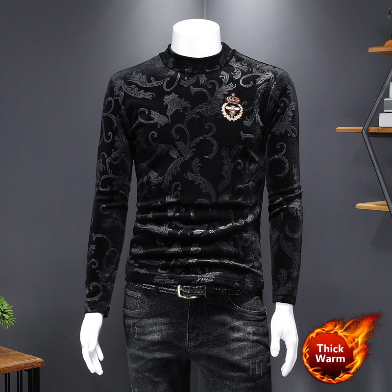 

2021 New Poleron Paisley Print Club Outfits Men Clothing Veet Thickened Turtleneck Sweatshirt Gj8x, As shown in figure