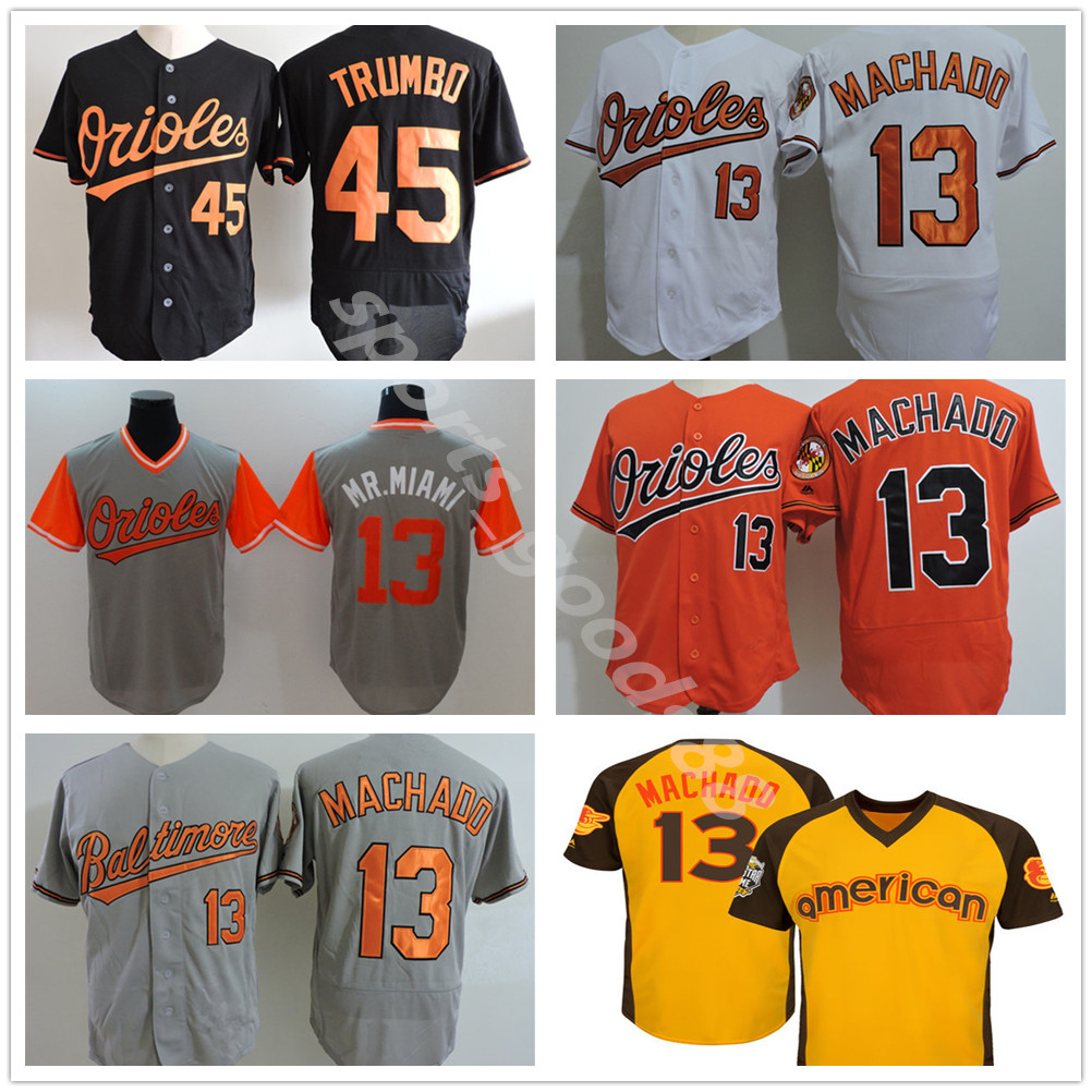

men discount mens #13 manny machado jersey stitched orange white grey black #45 mark trumbo baseball jerseys, Blue;black