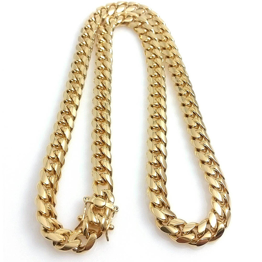 

10mm/12mm/14mm Miami Cuban Link Chain Mens 14K Gold Plated Chains High Polished Punk Curb Stainless Steel Hip Hop Jewelry