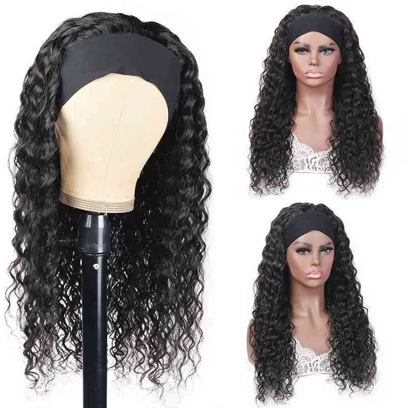 

belt long hair Women's fashion headscarf wig small curly chemical fiber headgear, More than 14 inches