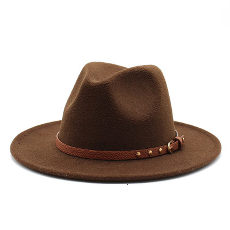 

2021 New Fedora Classic Simple Formal Women Belt Buckle Band Solid Big Brim Khaki Panama Men Winter Hats Av7p, Wine red
