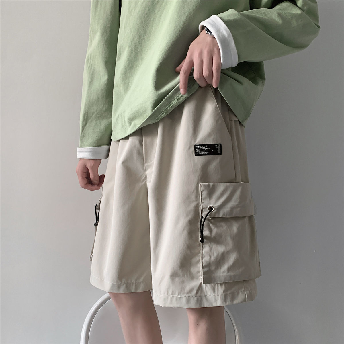 

2021 New Men's Harem Casual Male Cotton Jogger Gym Multi-pocket Fashion Trend Loose Bodybuilding Beach Shorts -5xl Di1h, Beige