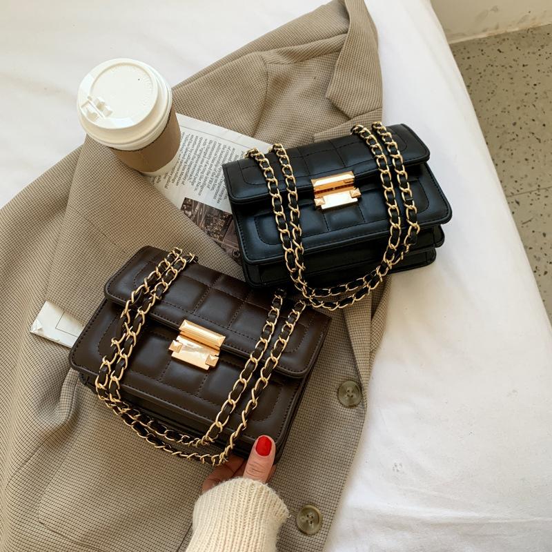 

Net bag women's bag 2021 new tide fashion texture small square Hong Kong style retro chain shoulder messenger, Black