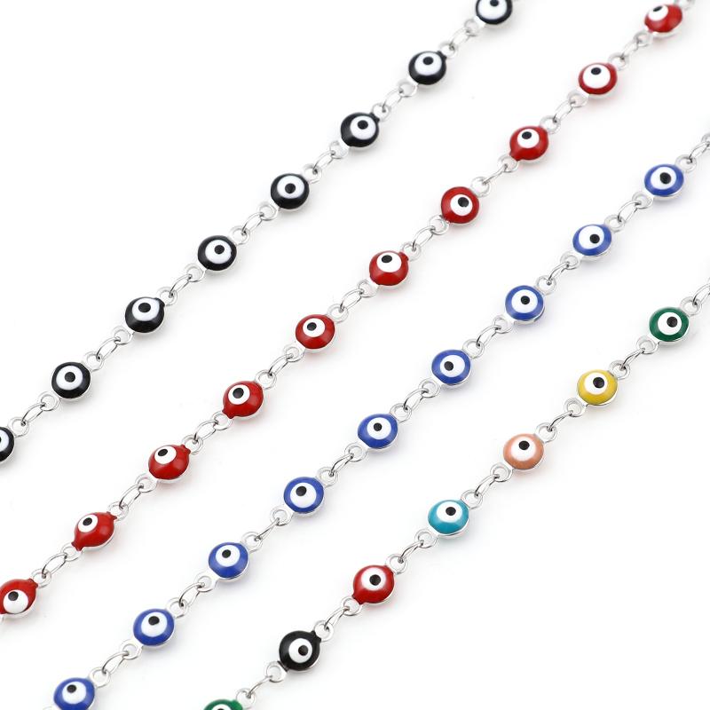 

Charm Bracelets Stainless Steel Religious Evil Eye Series For Women Jewelry Silver Color Link Chain Enamel Gift 19.5cm Long