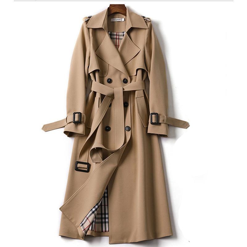 

Women's Trench Coats Stylish Double Breasted Sashes Oversized Female Windbreaker 2021 3XL Winter Long Coat Women Turn-down Collar, Tan;black