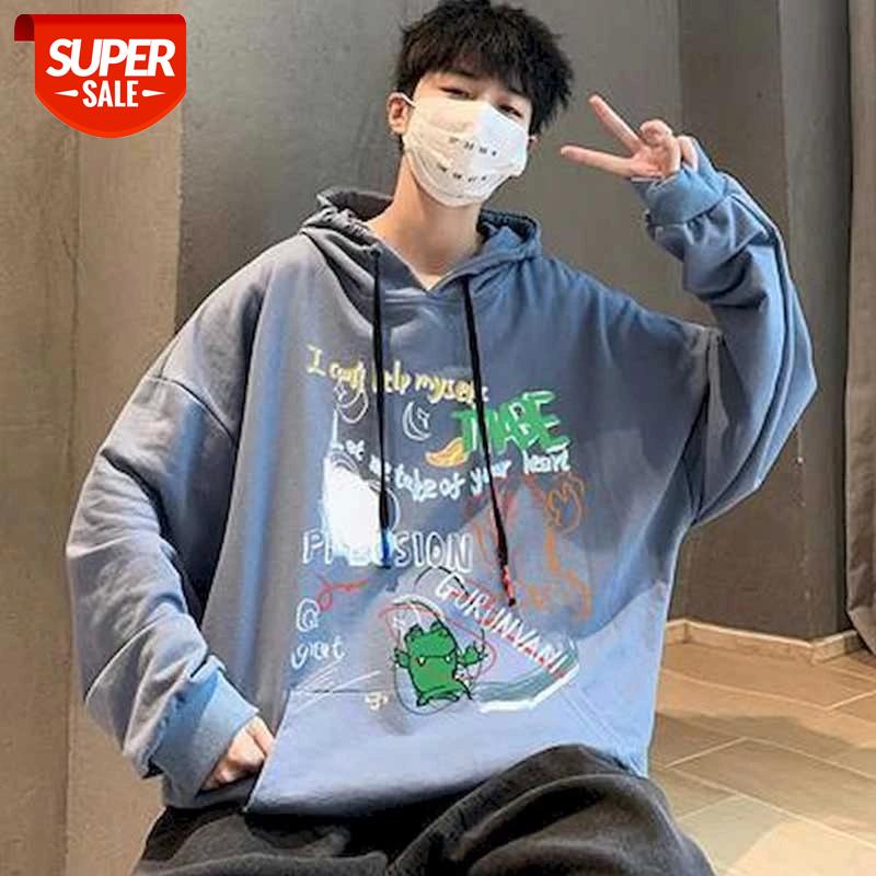 

Autumn thick hooded graffiti sweater men's trend hip hop loose wild new tb jacket student hoodie large size clothes loose trend #t072, Beige
