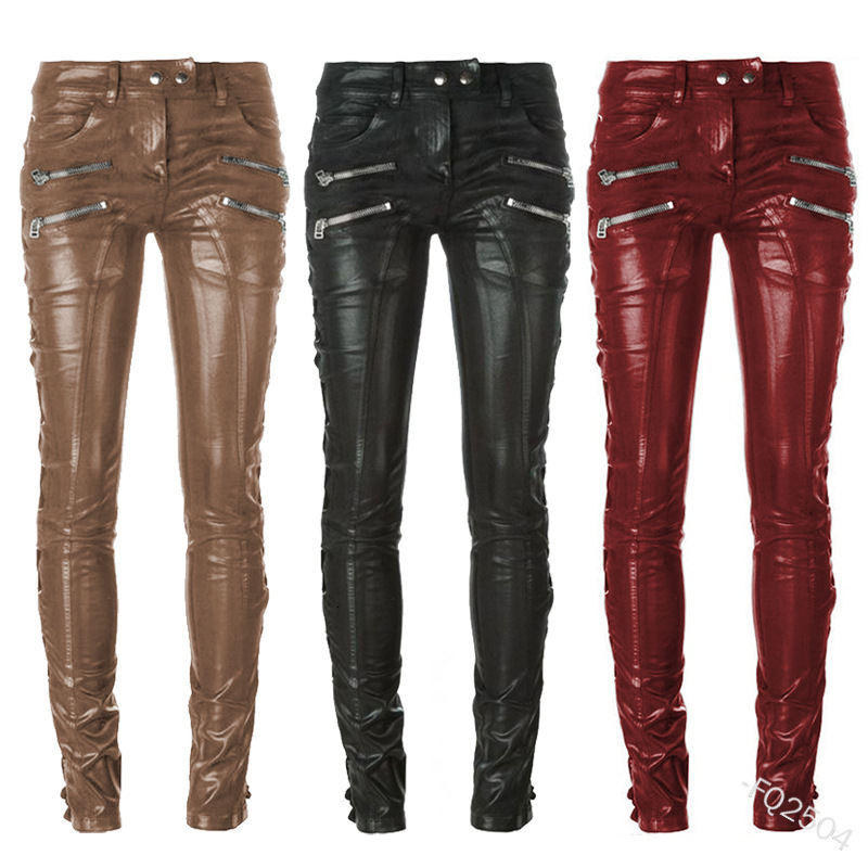 

pants trousers autumn and winter 2021 high waist fashion zipper decorative leather leggings fq2504, Black;white