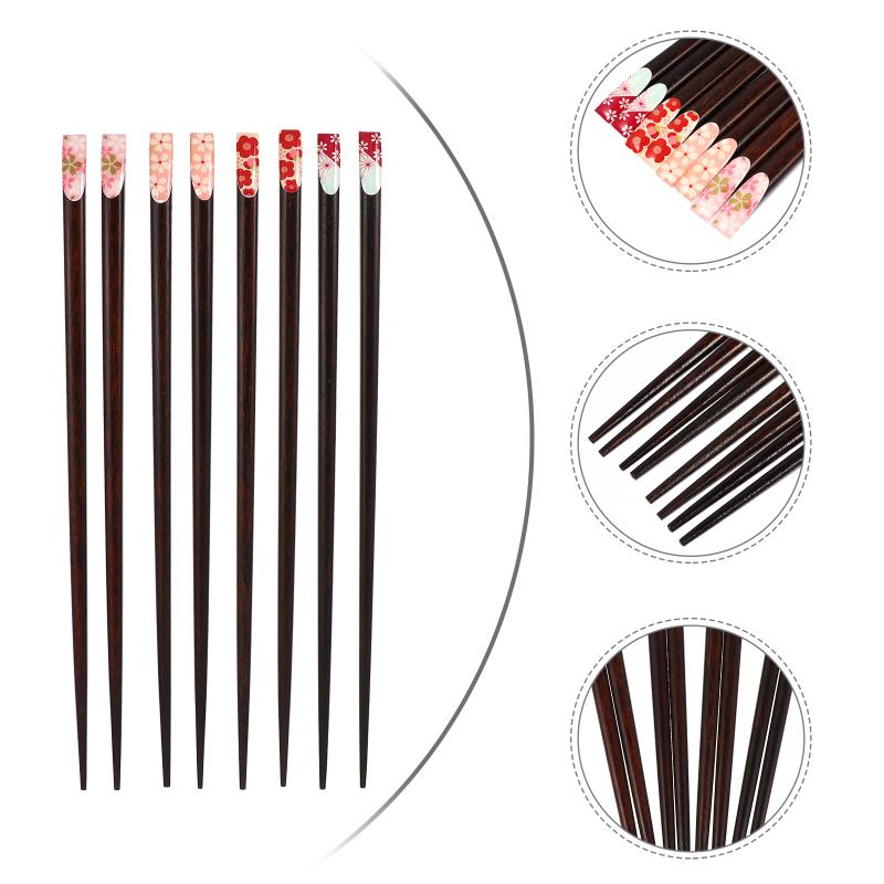 

Chopsticks 4 Pairs Japanese Style Wood Household Printed Tableware