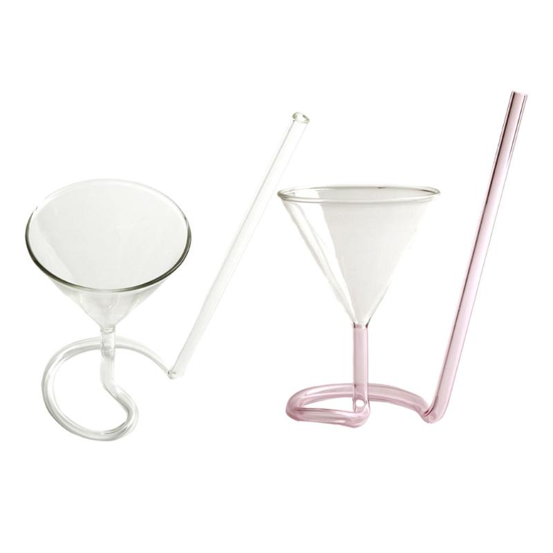 

Wine Glasses Creative Cocktail Glass With Long Straw Juice Soft Drink Spiral For Party Home Bar Wedding Drinkware Reusable Sturdy