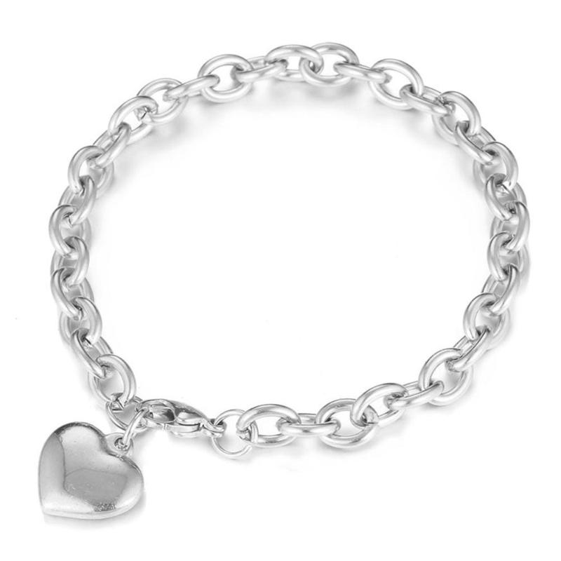 

Charm Bracelets Minimalist Rose Gold Silver Color Stainless Steel Link Chain Heart Bracelet For Woman Girls Jewelry, Golden;silver