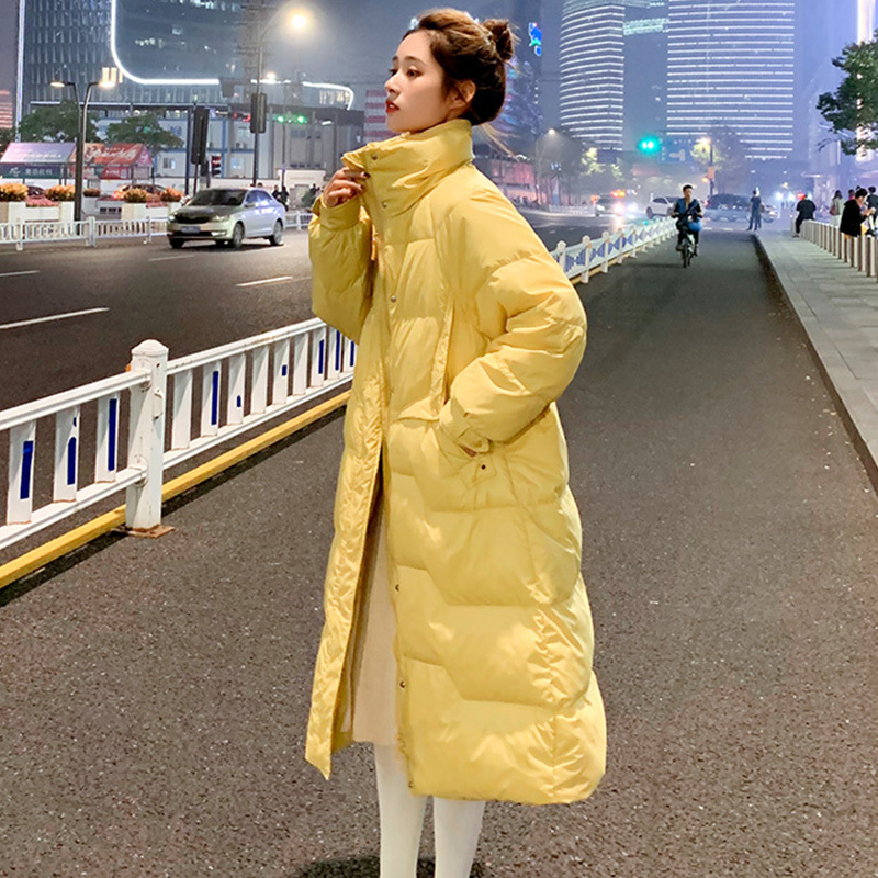 

2021 New Winter Long Jacket Women Thick Warm Stand Collar 90% White Duck Down Coat High Street Loose Blue Snow Parka Outwear Yzpm, Black