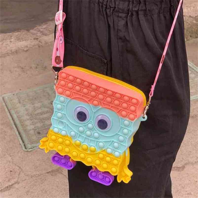 

Kids Cartoon Fidget Toys Poppet Bubble Pops Backpack Square Crossbody Shoulder Bag Belt Fanny Packs Sensory Silicone Tote Storage Anti anxie, White