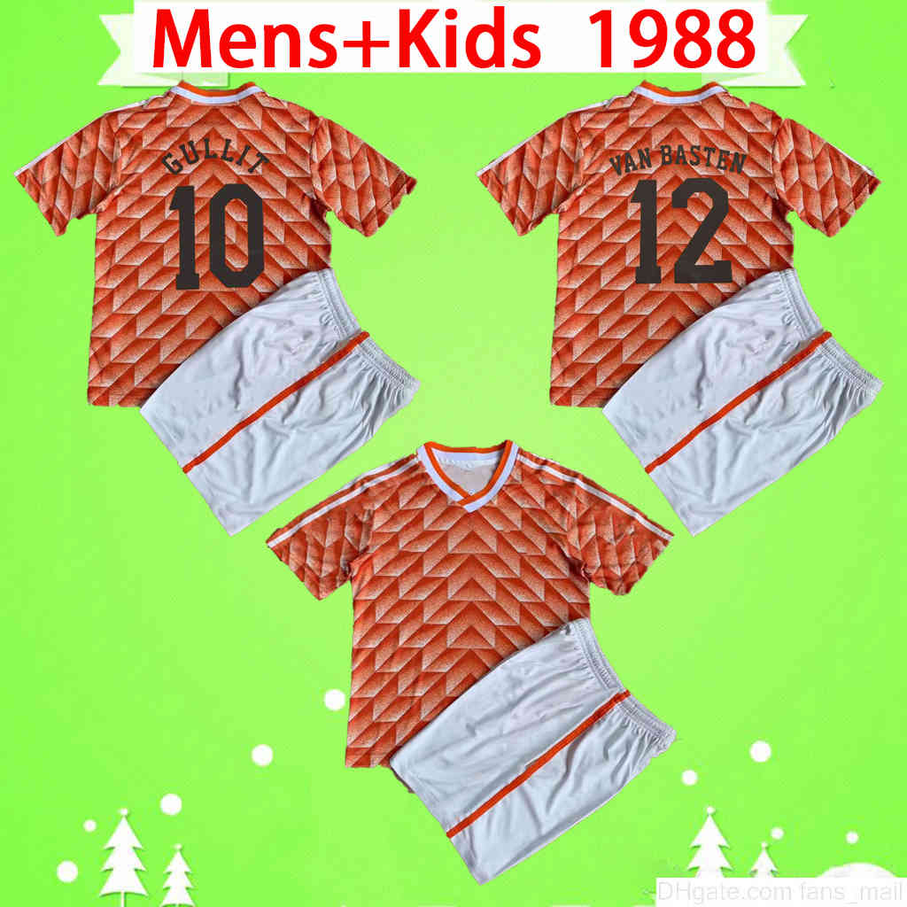 

Adult + Kids Kit Netherlands retro soccer jersey boys sets 1988 classic Holland Mens suit football shirt children Vintage GULLIT Aerle, Black