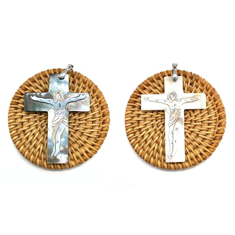 

Charms 1 Piece Natural Shell Mother-of-pearl Cross Necklace Pendant Jewelry With Religious For Prayer And Baptism 47x64mm, Bronze;silver