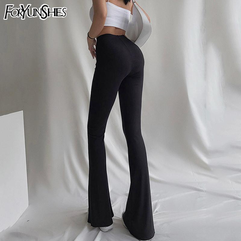

Women's Pants & Capris Casual Stretchy High Waist Tight Bell-bottom Black Slim Flare Long Trousers 2022 Korean Fashion Harajuku Clothing, Black;white