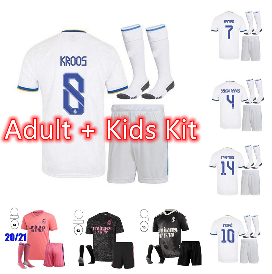

adult kids kit 20 21 22 Real madrid Soccer jerseys 2021 2022 HAZARD BENZEMA MODRIC isco ASENSIO camiseta de futbol football shirts kit+socks, Green