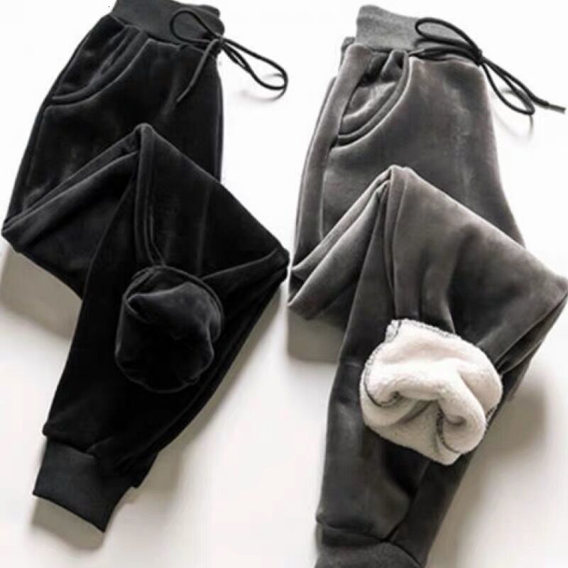 

2021 New Hot Women Lamb Fur Cashmere Slim Pants Female Casual Warm Harem Pant Ladies Thick Lined Fleece Winter Sweatpants Trousers G60u, Greyfur