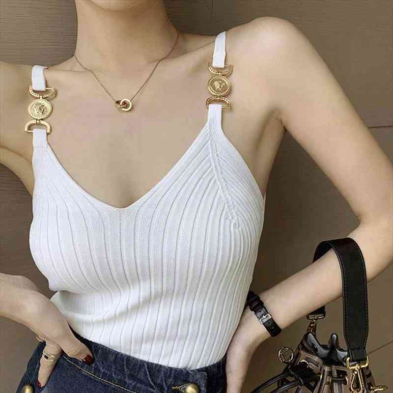 

v-neck halter camisole summer women off-shoulder solid color sleeveless camis womens clothing tanks, White