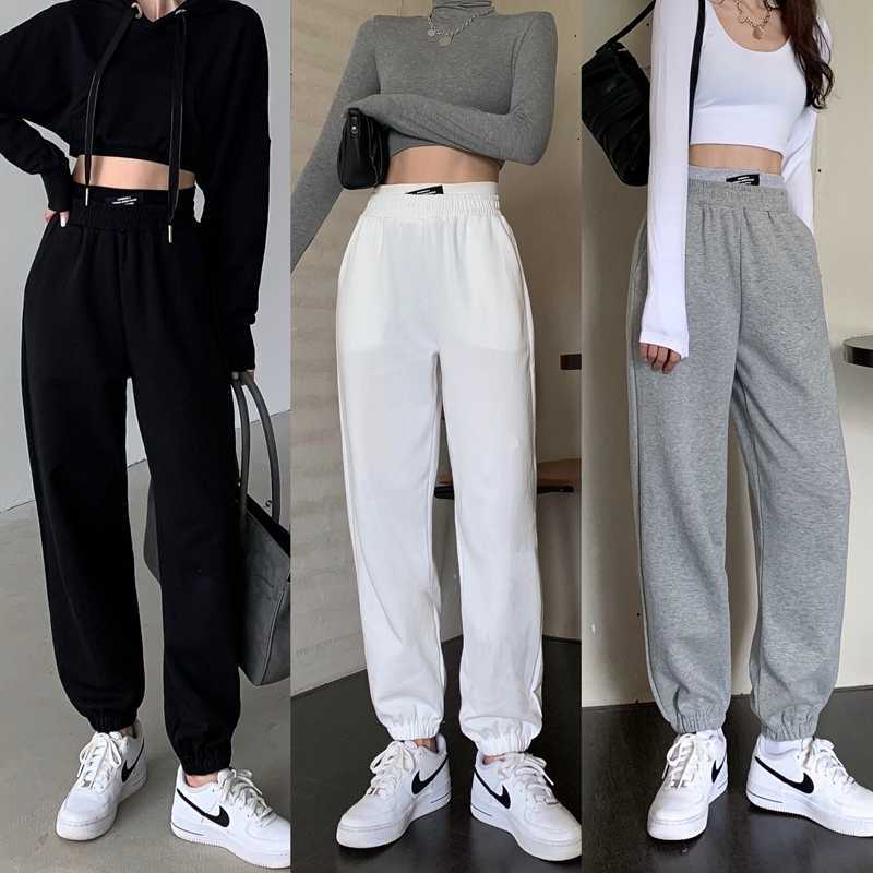 

Arrival Spring Summer Korean Style Women Loose Casual Elastic Waist Ankle-length Pants All-matched Cotton Harem Pants W340 210608, Black