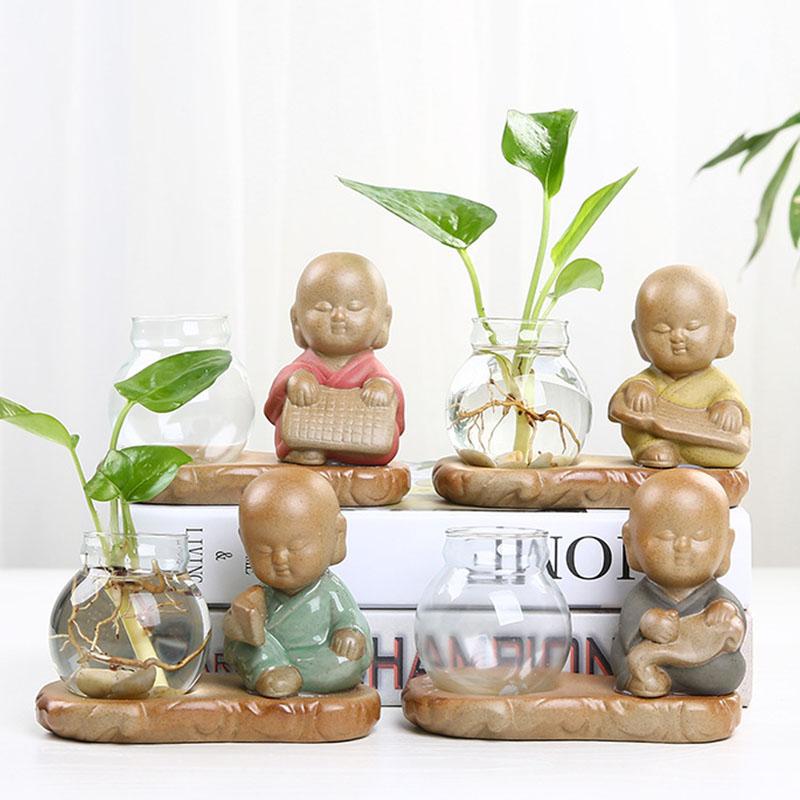 

Decorative Objects & Figurines Home Decoration Cute Little Monk Container Flower Pot Creative Hydroponic Green Plant Glass Vase