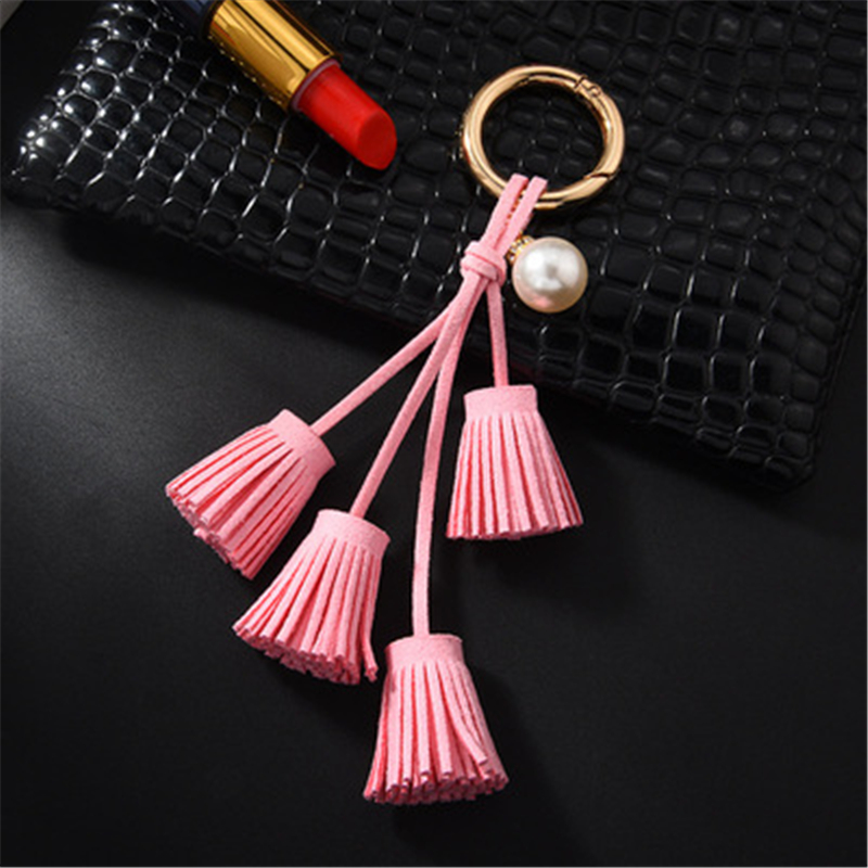 

10Pieces/Lot Fashion DIY Tassel Accessories Pearl Keychain Car Hanging Leather Key Rings Bag Charms With Chains Pendants Key Holder Gift