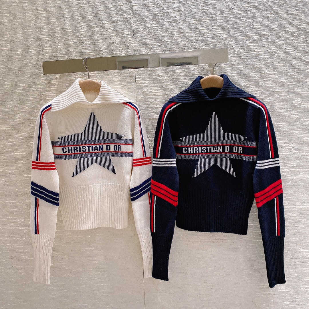 sea military style knitted top women's 21 autumn new products five pointed star color matching letters on the chest aging-image-734860930