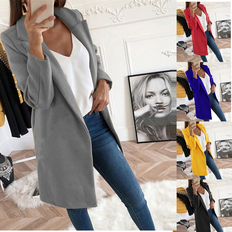 

2021 New Moda Plus Size 5xl Feminino De l Outono Inverno Jaquetas Casuais Para Mulheres Senhora Do Escritrio Turn Down Collar Casaco Longo 6, Black