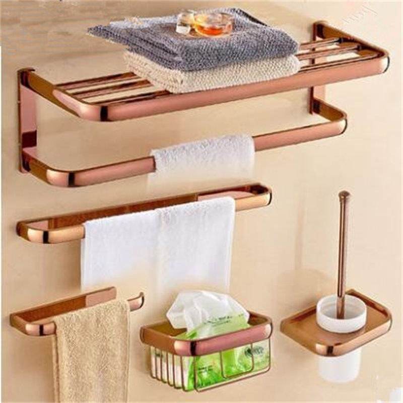 

2021 New Brass Accessories Set, Towel Rack,bathroom Shelf,paper Holder,towel Holder,toilet Brush Holder Bathroom Hardware Set Qoam