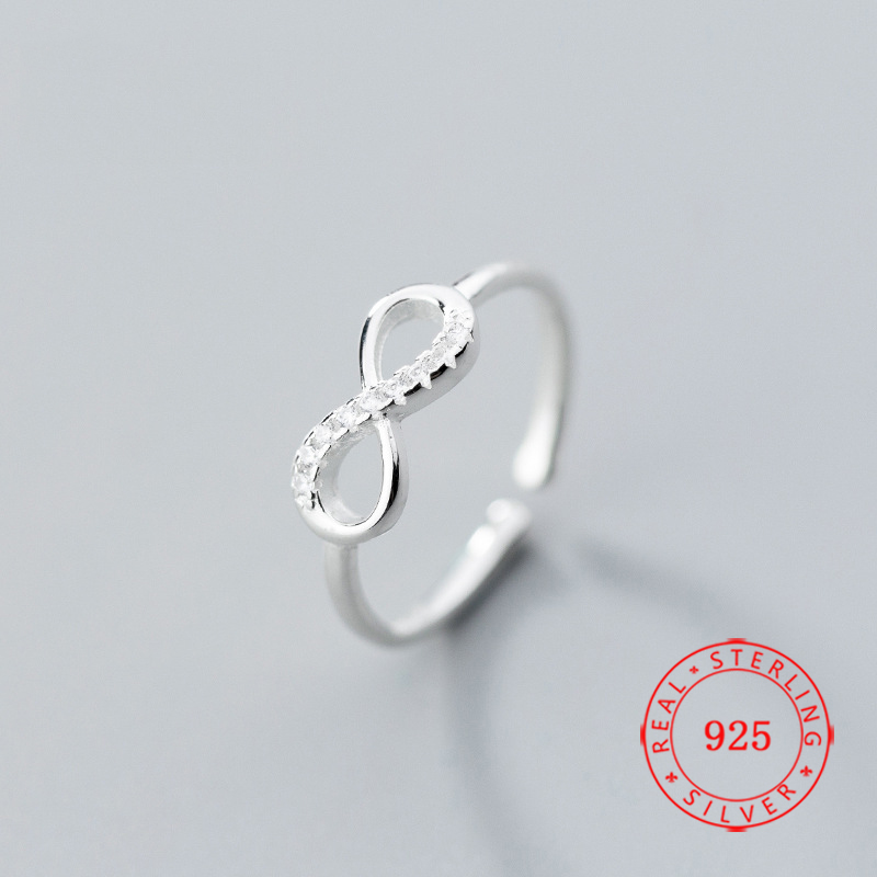

Genuine 925 sterling silver ring Infinite endless love design white zircon simple stamped s925 China infinity jewelry factory wholesale women Finger jewellry