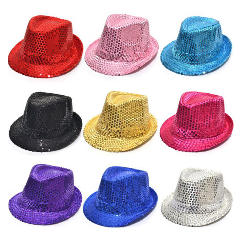 

Sequin adult / children hats spring summer stage Cosplay Jazz cap Hats Fashion lady kids Street Headwear caps 9colors, Red