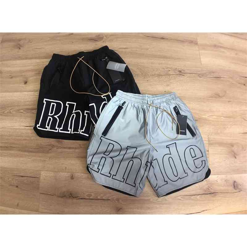 

Rhude high street fashion brand ins big letter 5-inch loose beach pants men's reflective shorts Street hip hop, White;black