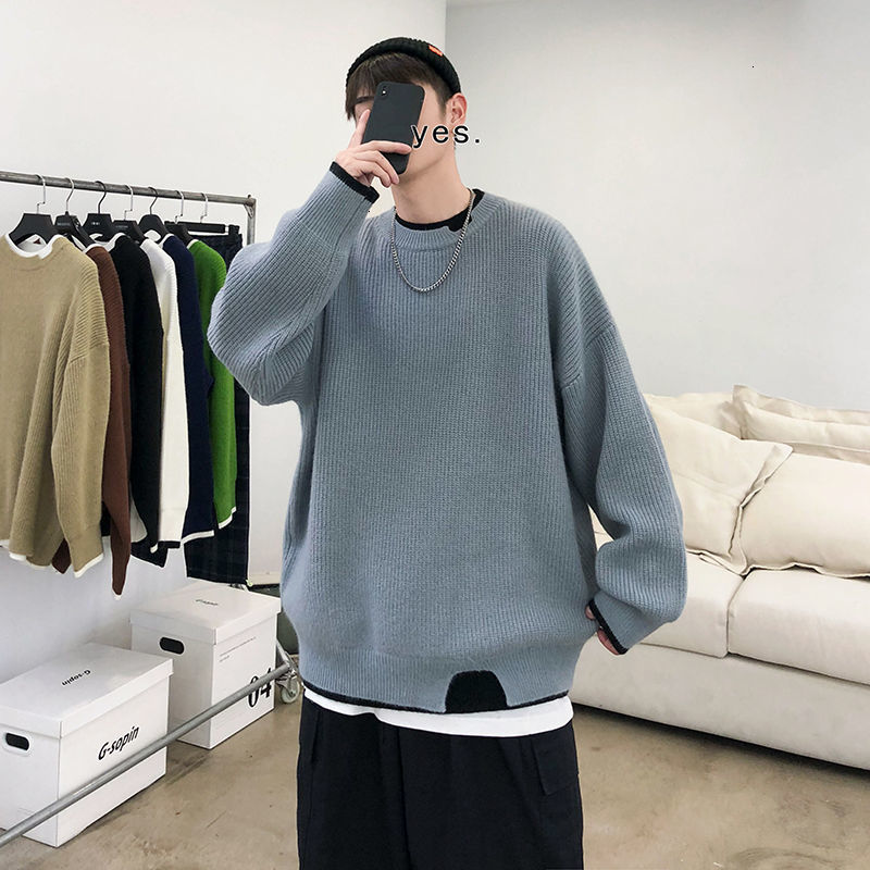 

2021 New Men's Fashions Loose Jackets Around the Neck Long Sleeve Tights Keep Warm Sweater 6-color Cashmere Knitting M-2xl Useg, Haji
