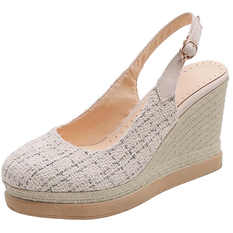 

Fanyuan Sandals Size 33-44 New Lady Casual Party Sandals Fashion Mixed Colors Summer Women Wedges High Heel Shoes Woman, Beige