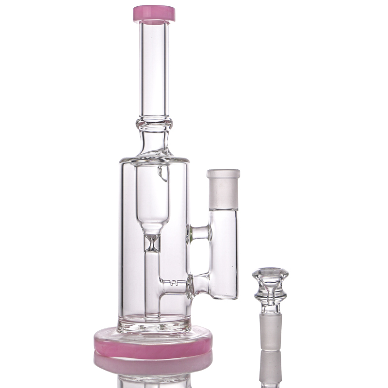 

8.7inch flat base Pink glass bong hookah with transparent funnel perc bongs smoking heady tobacco water pipe