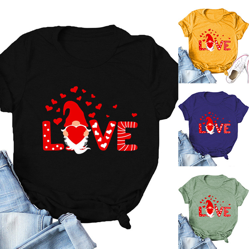 

2021 New Summer Women's T-shirt 3xl Plus Size Cute Love Print Short Sleeve Graphic Tee Tops Casual O-neck Female t Shirt Nkz6, Burgundy