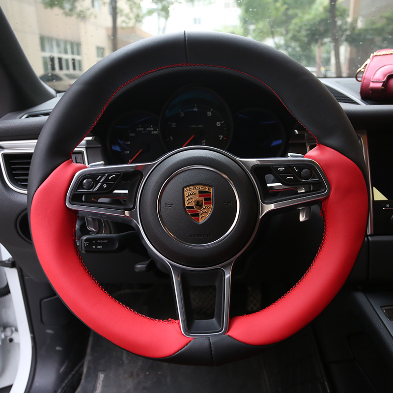 

DIY hand-stitched steering wheel cover For Porsche macan Cayenne panamera 718 911 comfortable leather car accessories