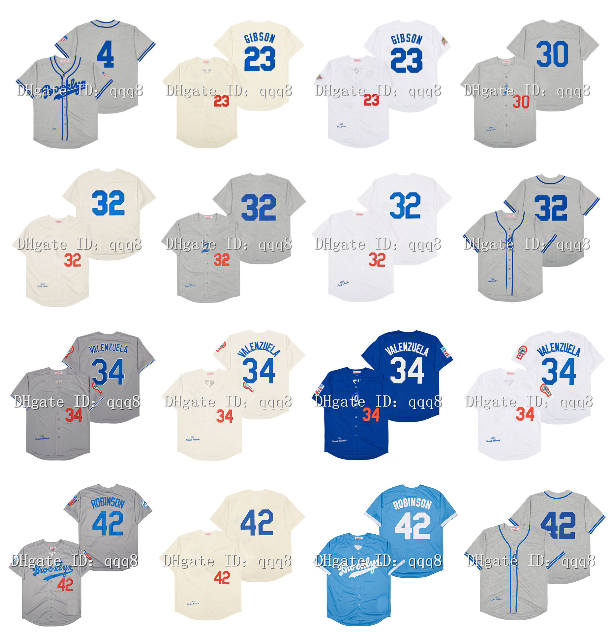 

1981 Vintage Baseball Jersey 42 Jackie Robinson 4 Babe Herman 23 Kirk Gibson 32 Sandy Koufax 34 Fernando Valenzuela 30 Maury Wills Retro Stitching College Size -XXXL, As pic
