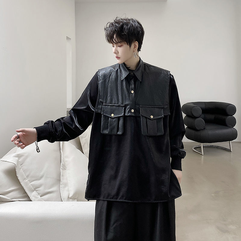 

2021 New Men's Design Hawaiian Shirt Two-piece Coats Loose Casual Pullover Camisa Masculina Mens Fashion French Cuff Shirts -xl Rdwg, Black