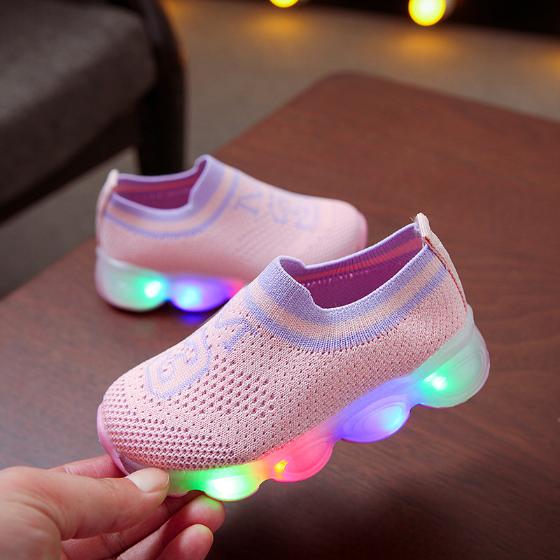 

Size 21-30 Baby Breathable Lightweight Sneakers Boys Wear-resistant Sneakers Girls Led Light Up Shoes Child Glowing Casual Shoes, Black